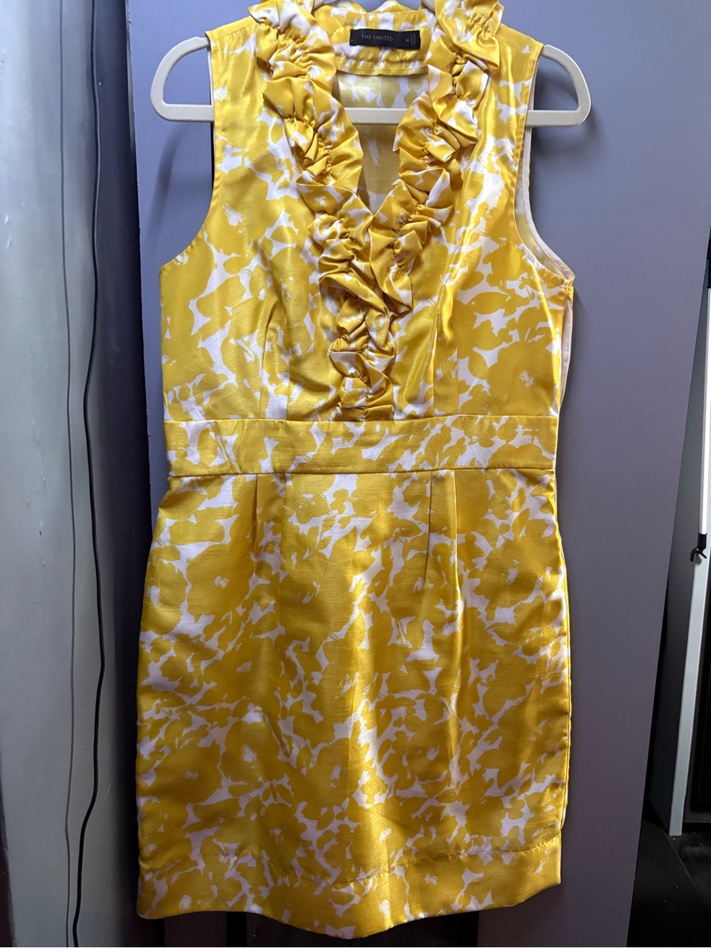 The Limited Yellow and White Ruffle V-Neck Dress